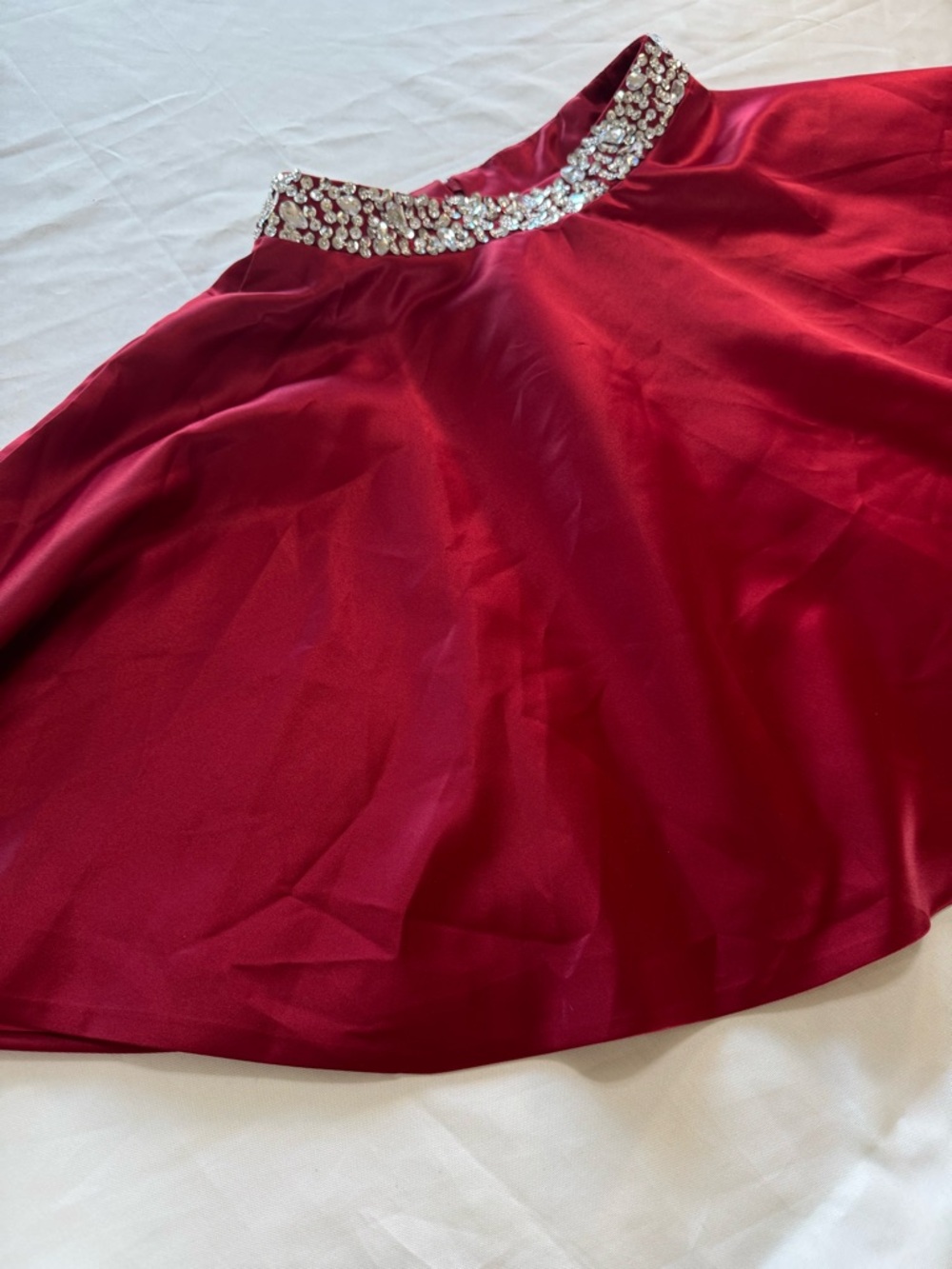 Red Rhinestone Two Piece Prom Dress Set Halter Beaded Formal - Picture 10 of 16